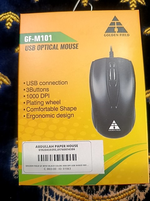 GOLDEN FIELD GF-M101 BLACK COLOR,1000 DPI USB WIRED MOUSE
